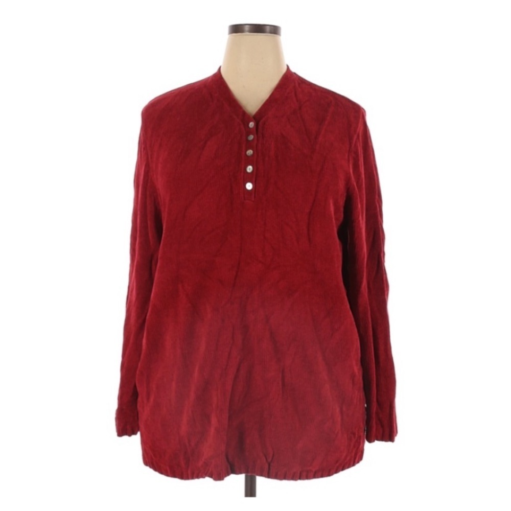 Karen Scott | Long Sleeve Top 2X Red Button V Neckline